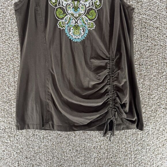 Athleta Shirt Womens Extra Large Gray Embroidered Tank Top Sleeveless Cotton - Picture 5 of 14